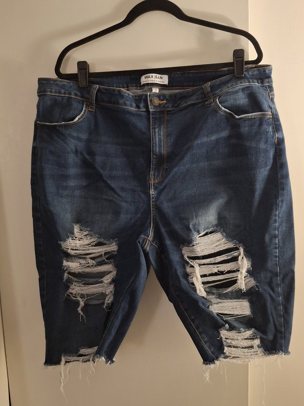 WAX JEAN Distressed Dark Blue Denim Cutoff Shorts